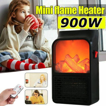 Flame Heater 1000W Mini Portable Electric Fireplace Warmer | With Remote Control | Adjustable Room Heater